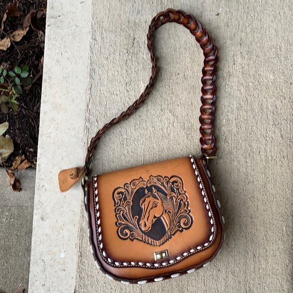 Tony Lama Handbags - Vintage Miss Tony Lama Hand Tooled Handbag